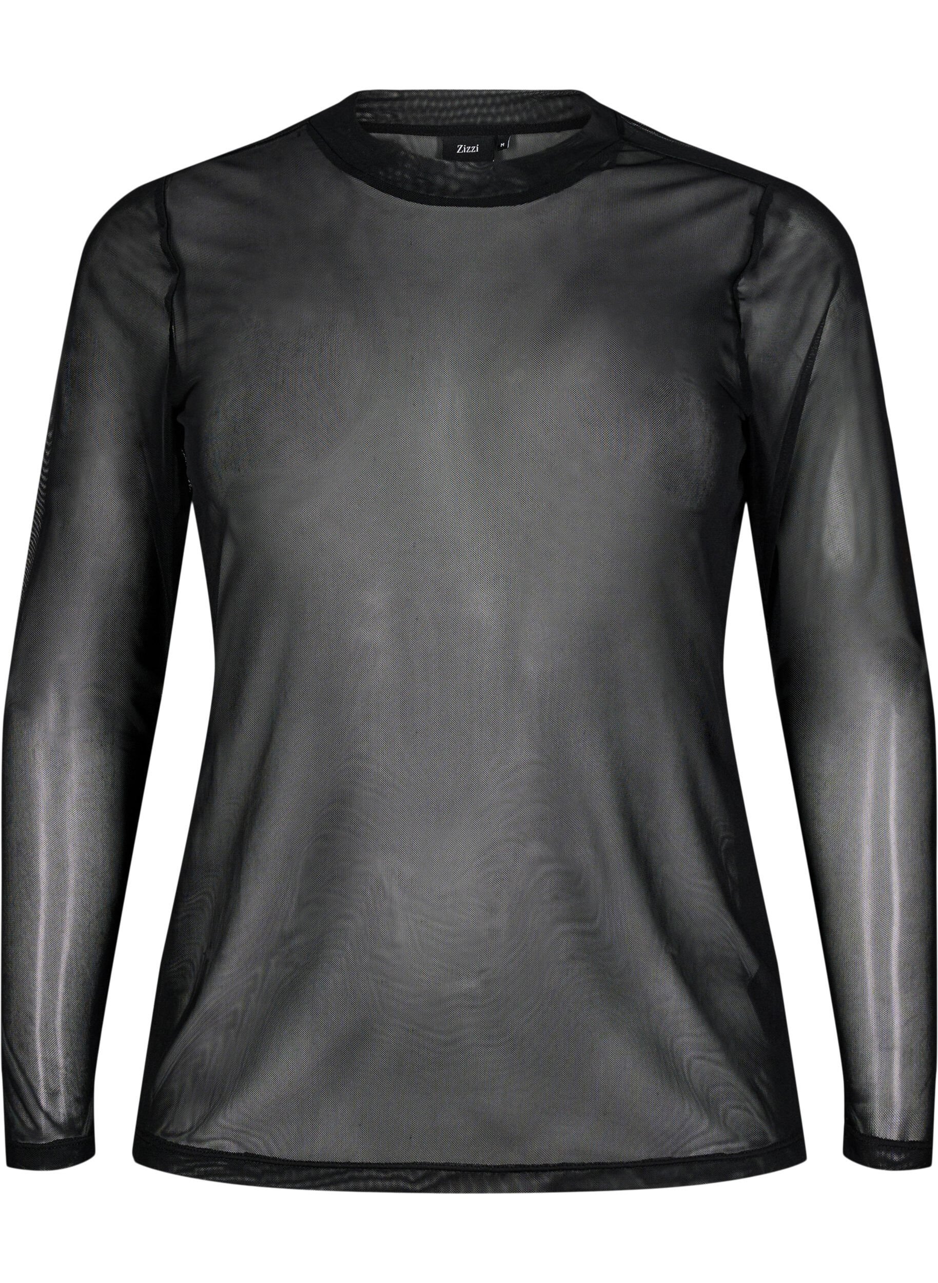 Zizzi Mesh blouse met stippen, Zwart, Packshot image number 0
