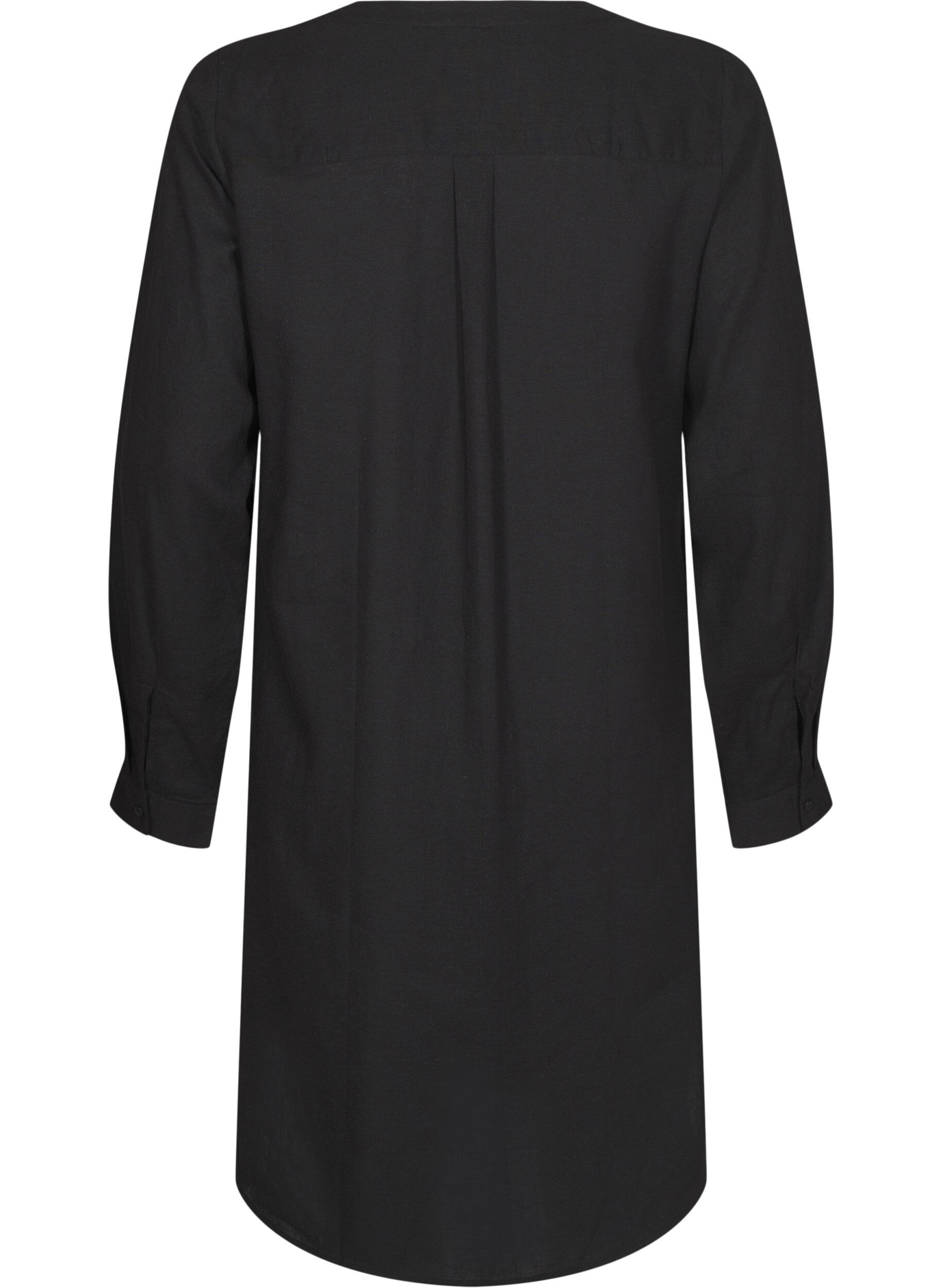 ZizziLang shirt in linnen en viscose, Zwart, Packshot image number 1
