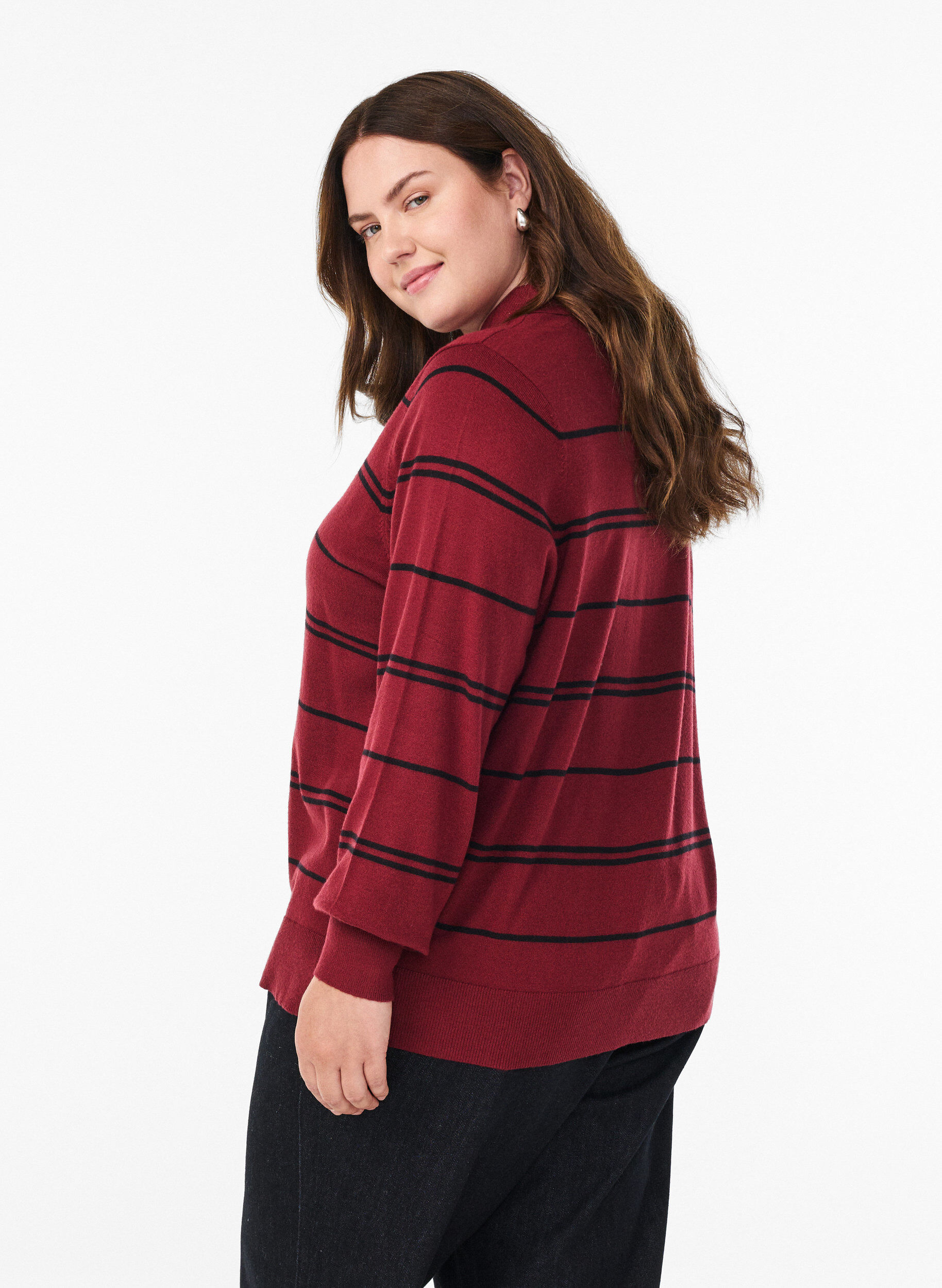 Zizzi Strik blouse met kraag, Rood, Model image number 2