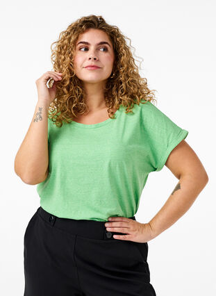 T-shirt van katoen in neon kleur, Neon Green, Model image number 0