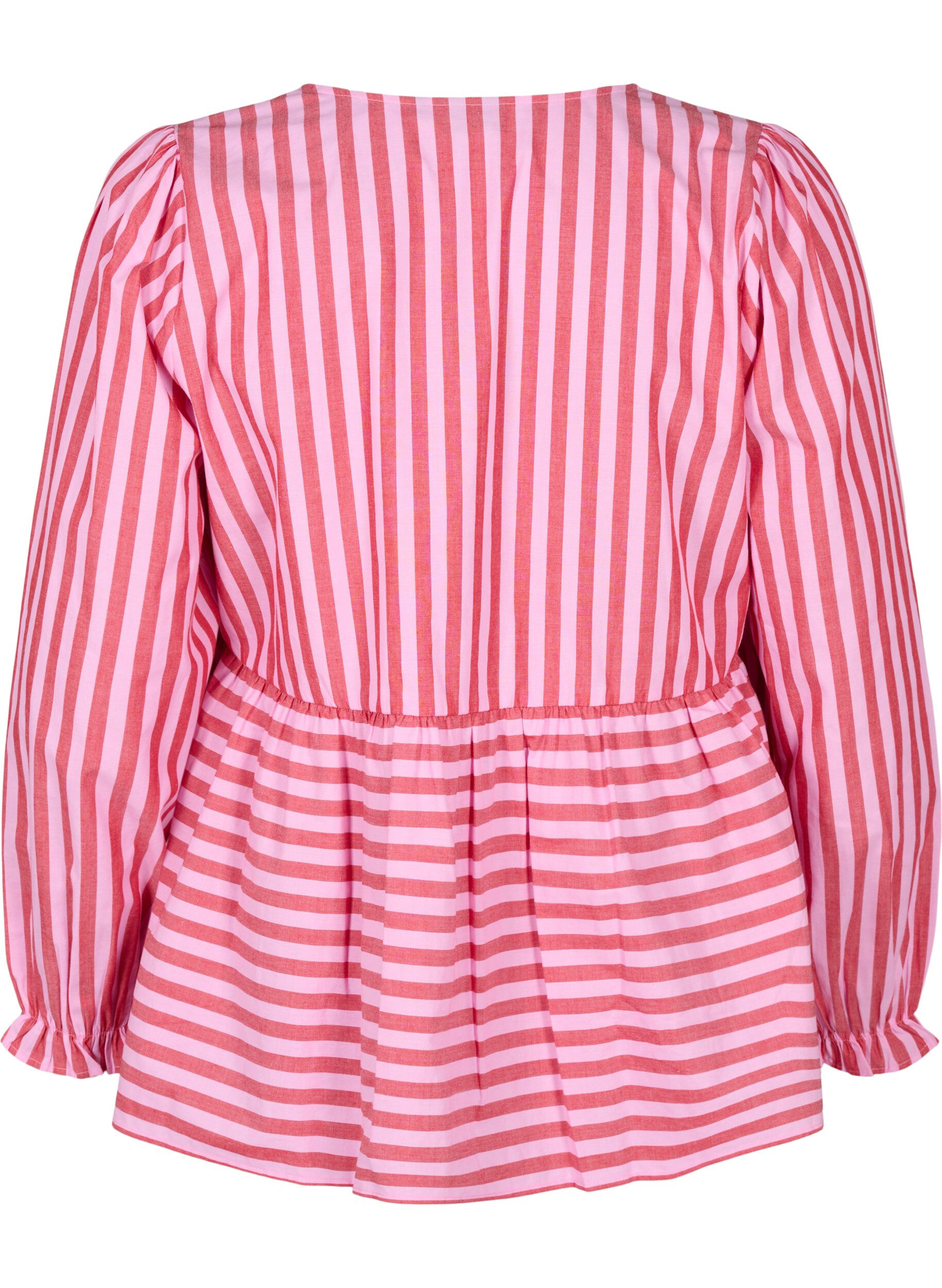 Zizzi Blouse met strepen en strikken, Rood, Packshot image number 1