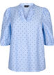 Gestippelde blouse met 3/4 mouwen in viscose, Light Blue Dot, Packshot image number 0
