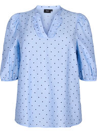 Gestippelde blouse met 3/4 mouwen in viscose, Light Blue Dot