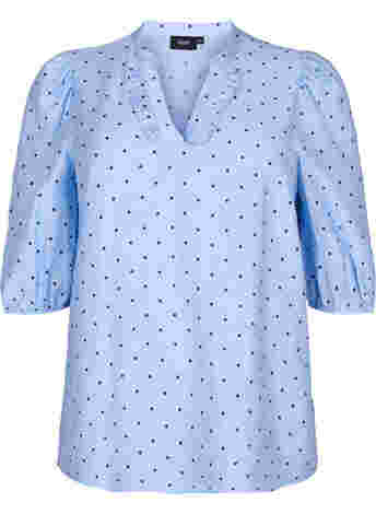 Gestippelde blouse met 3/4 mouwen in viscose
