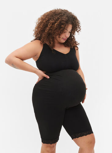 Zwangerschapsfietsbroek met kanten randje, Black, Model image number 0