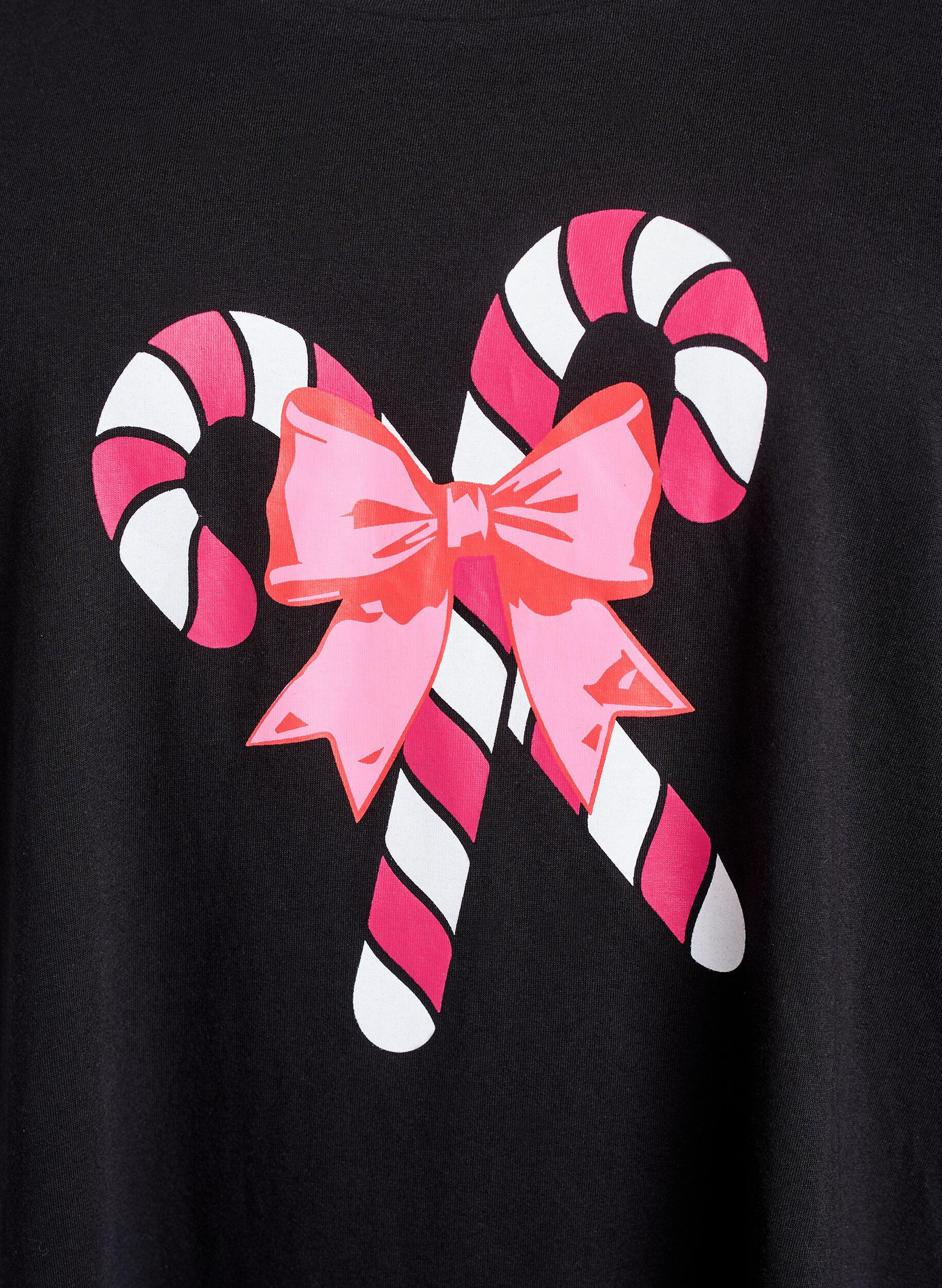 Zizzi Nachthemd in biologisch katoen met kerstmotief, Zwart, Packshot image number 2