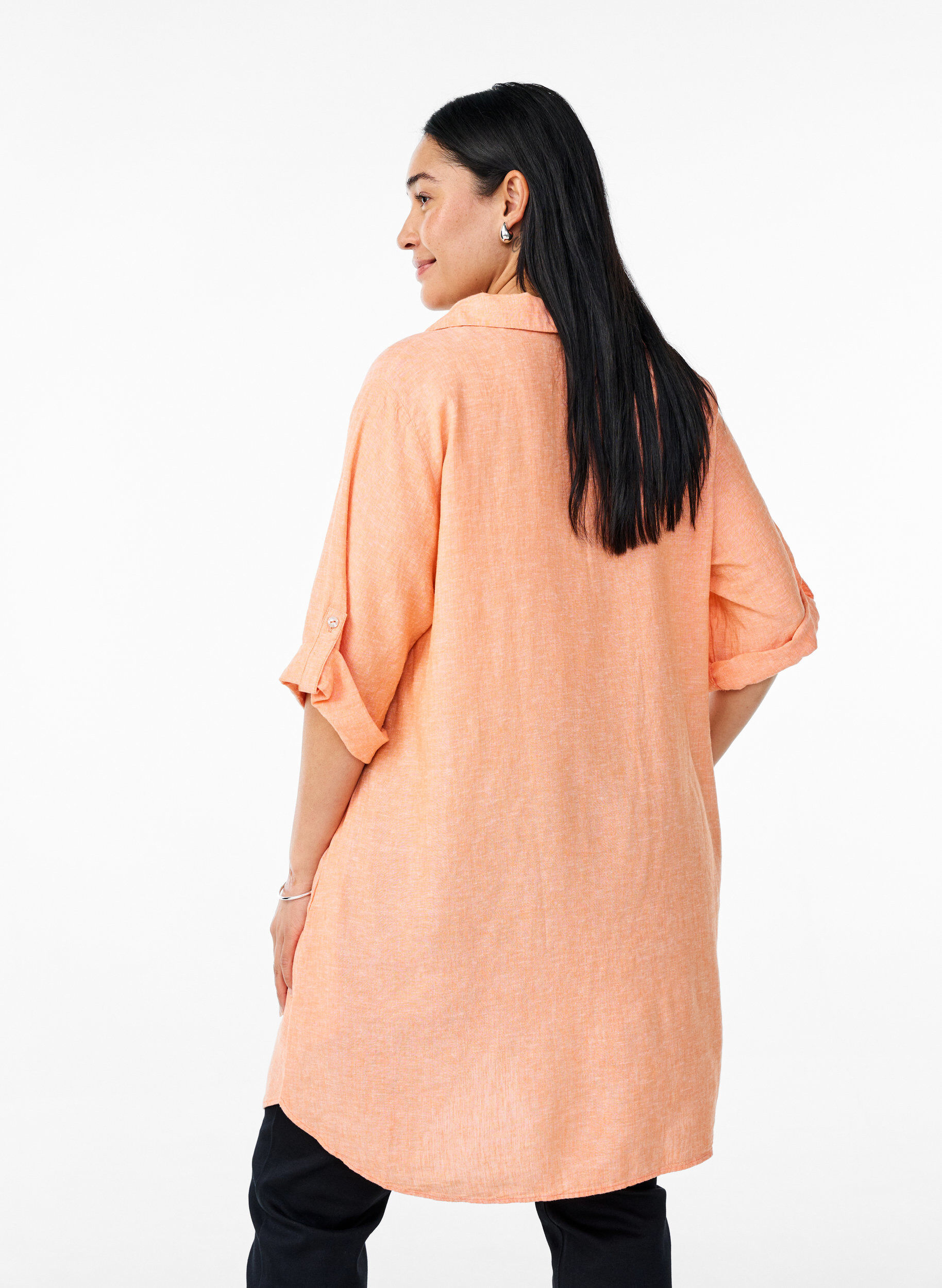 Zizzi Tuniek van linnen en viscose met A-vorm, Oranje, Model image number 2
