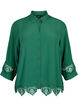Viscose shirt met 3/4 mouwen en borduurdetails, Hunter Green, Packshot image number 0