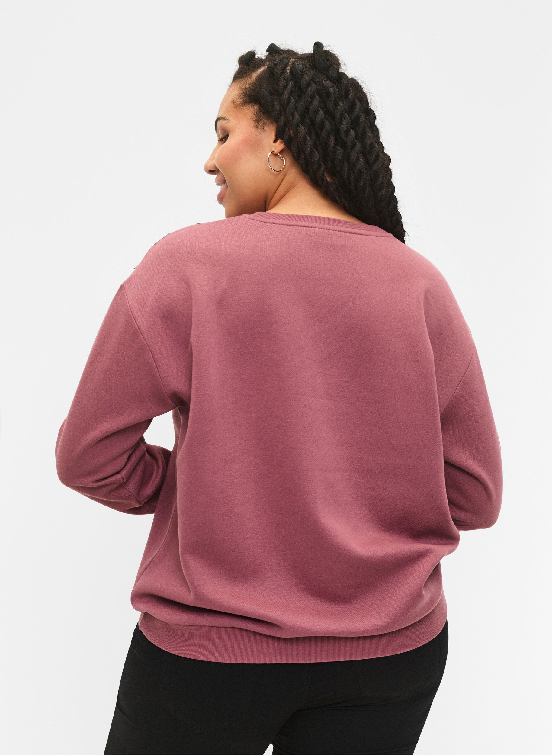 Zizzi Sweatshirt met ruches en gehaakt detail, Rose Brown, Model image number 1