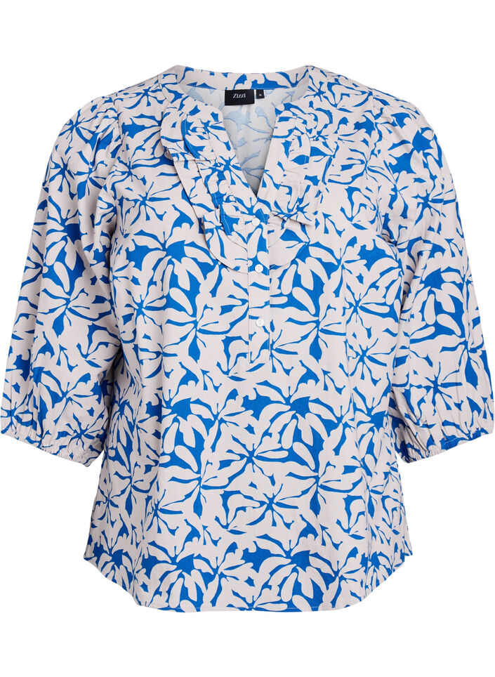 3/4 mouw blouse in katoen met strepen, Blauw, Packshot image number 0