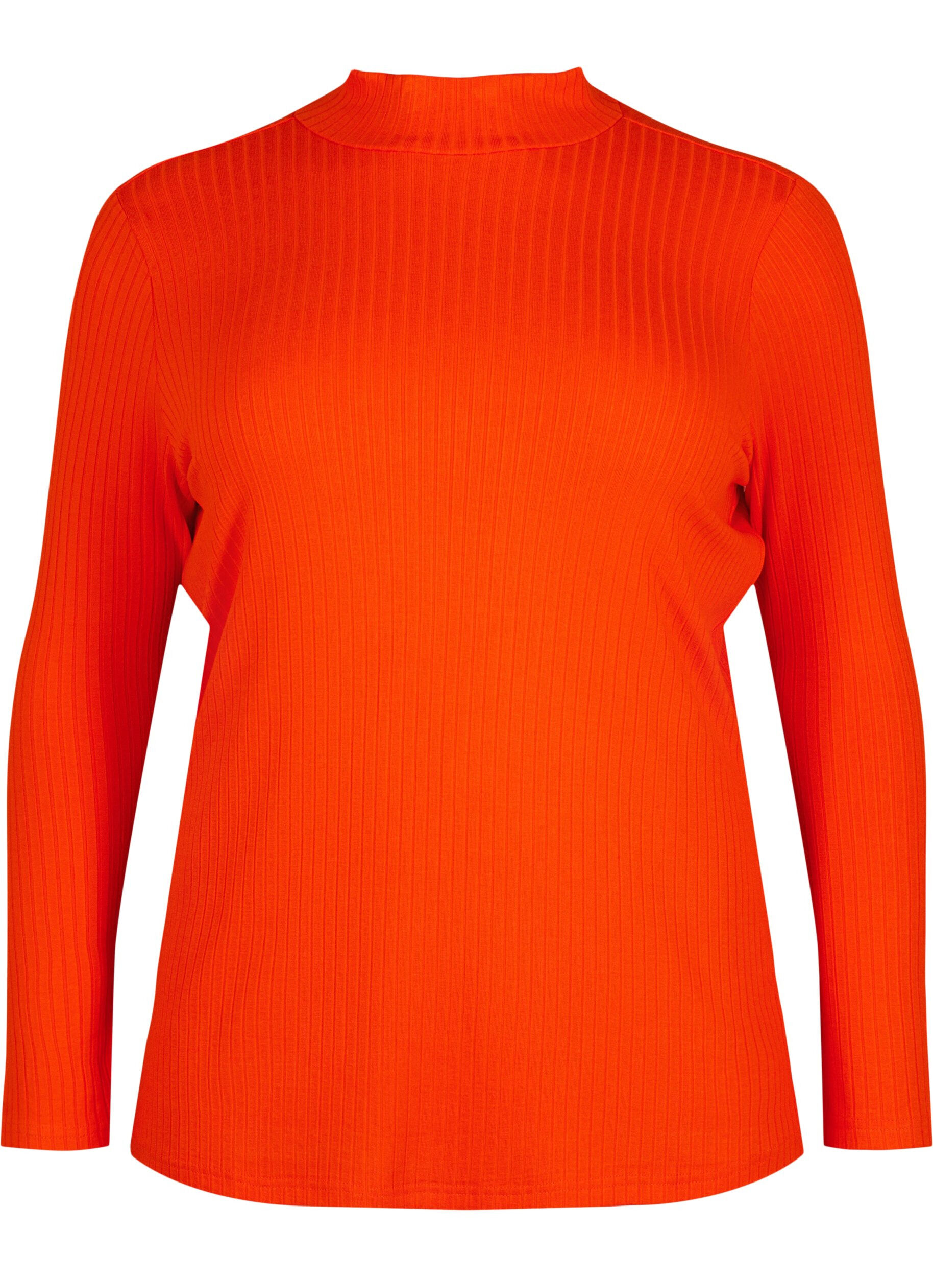 Zizzi Getailleerde Blouse van viscose met hoge hals., Orange.com, Packshot image number 0
