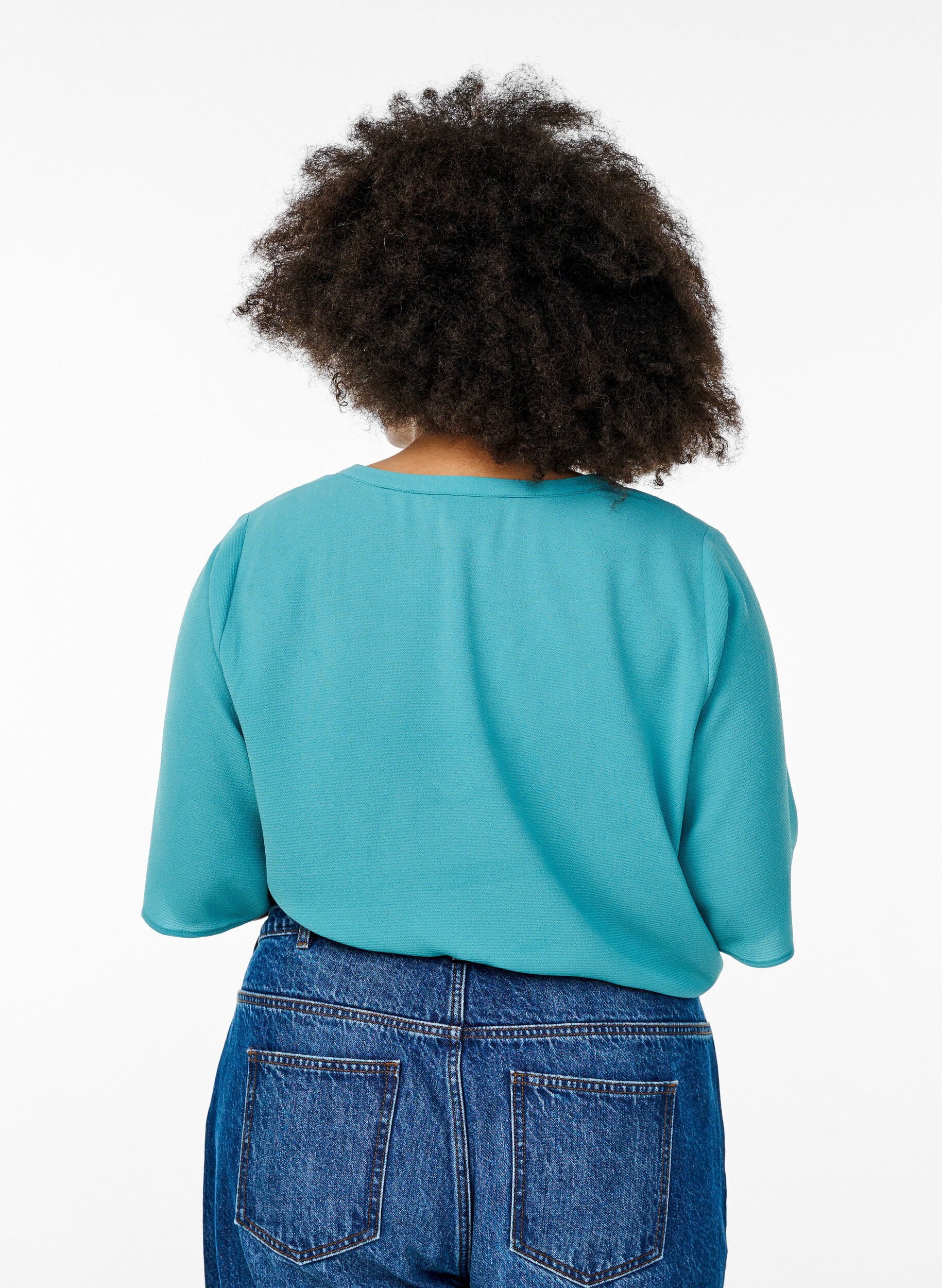 Zizzi Blouse met korte mouwen en V-hals, Groen, Model image number 2