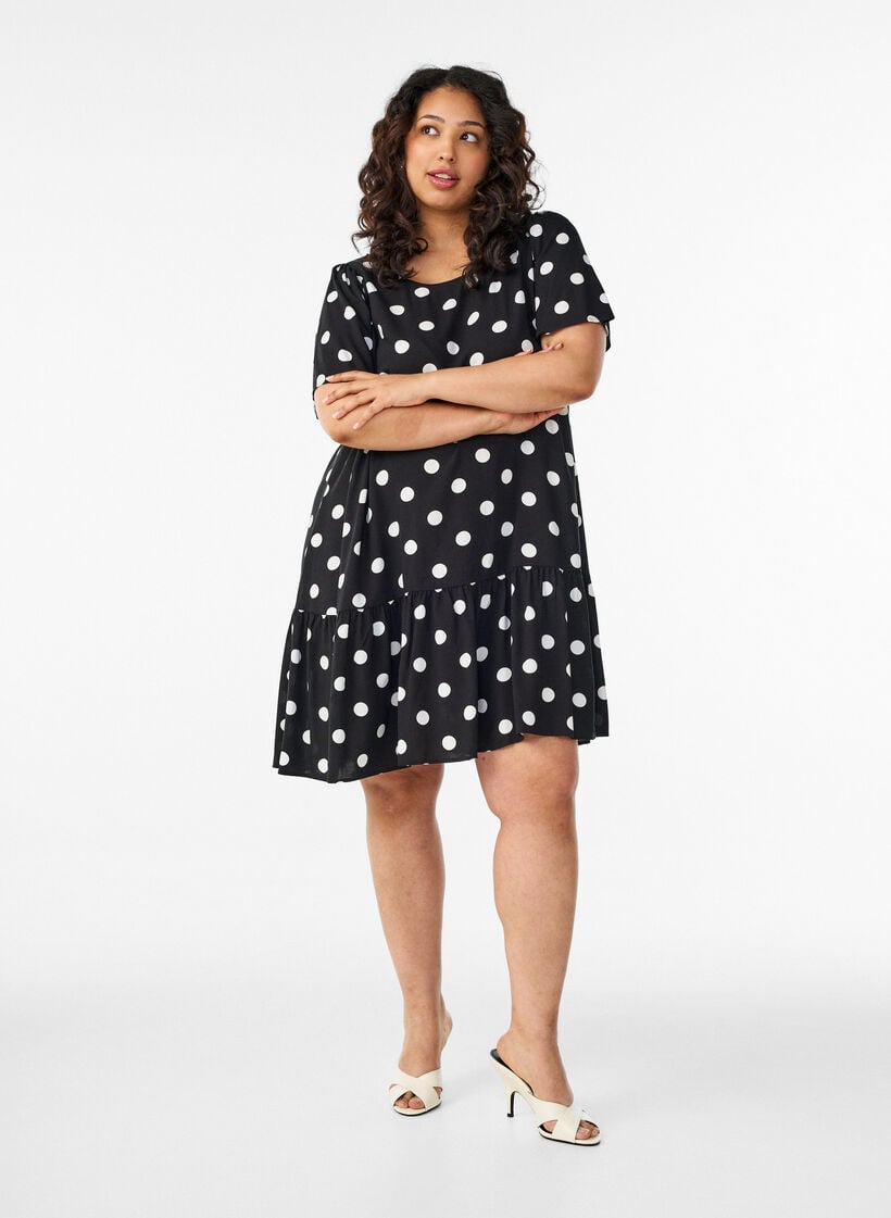 Jurk van viscose met coupenaad, Zwart, Model image number 1