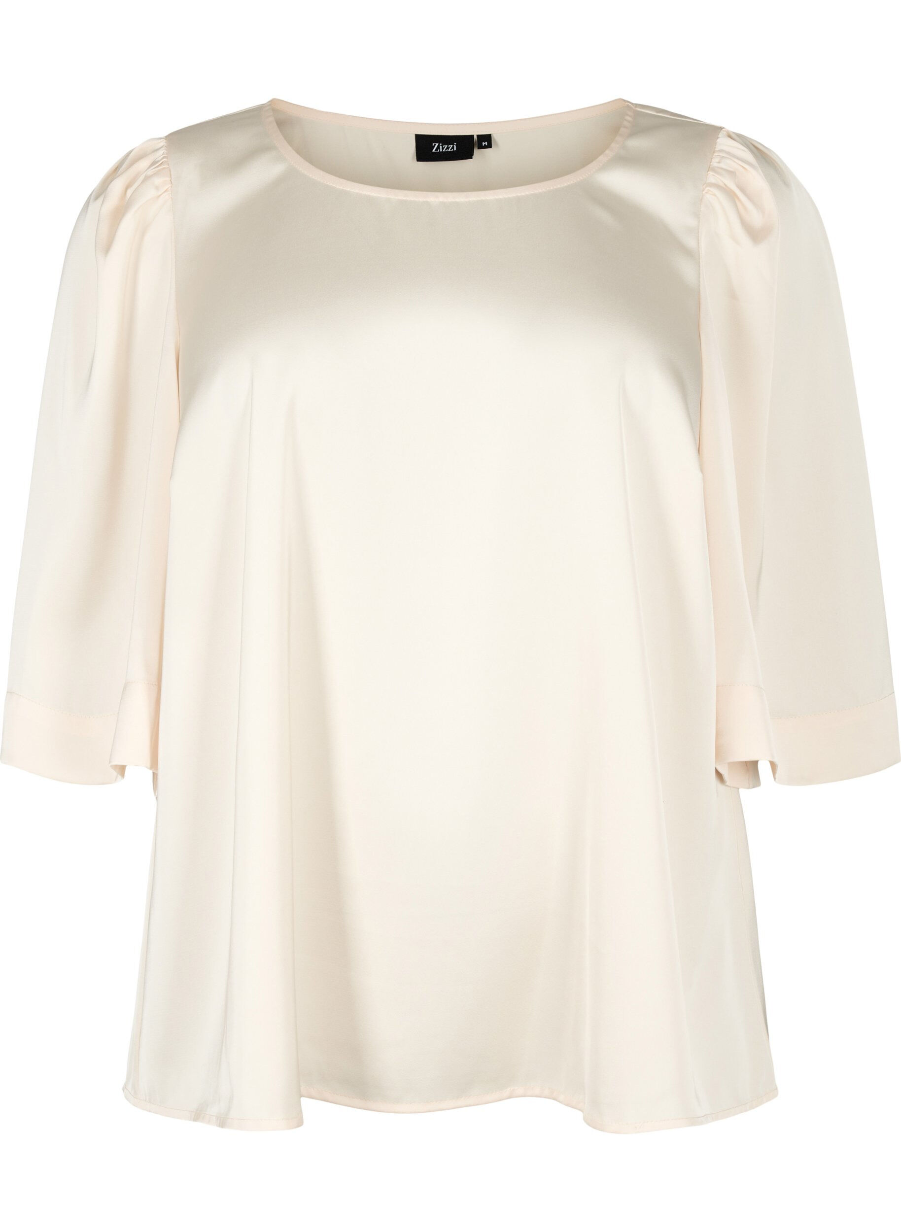Zizzi Satijnen blouse met halflange mouwen, Champagne, Packshot image number 0