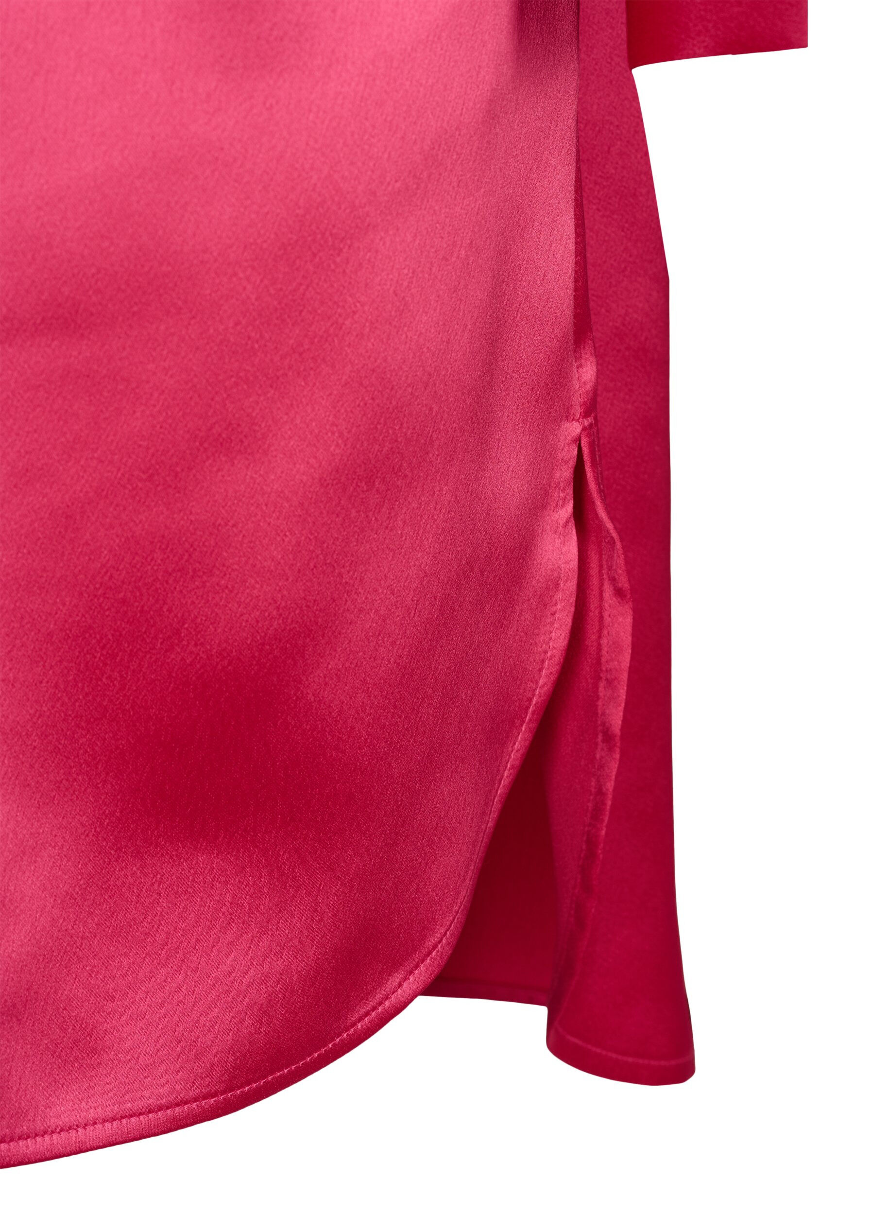 Zizzi Lang glanzend shirt met split, Pink Flamb&eacute;, Packshot image number 3