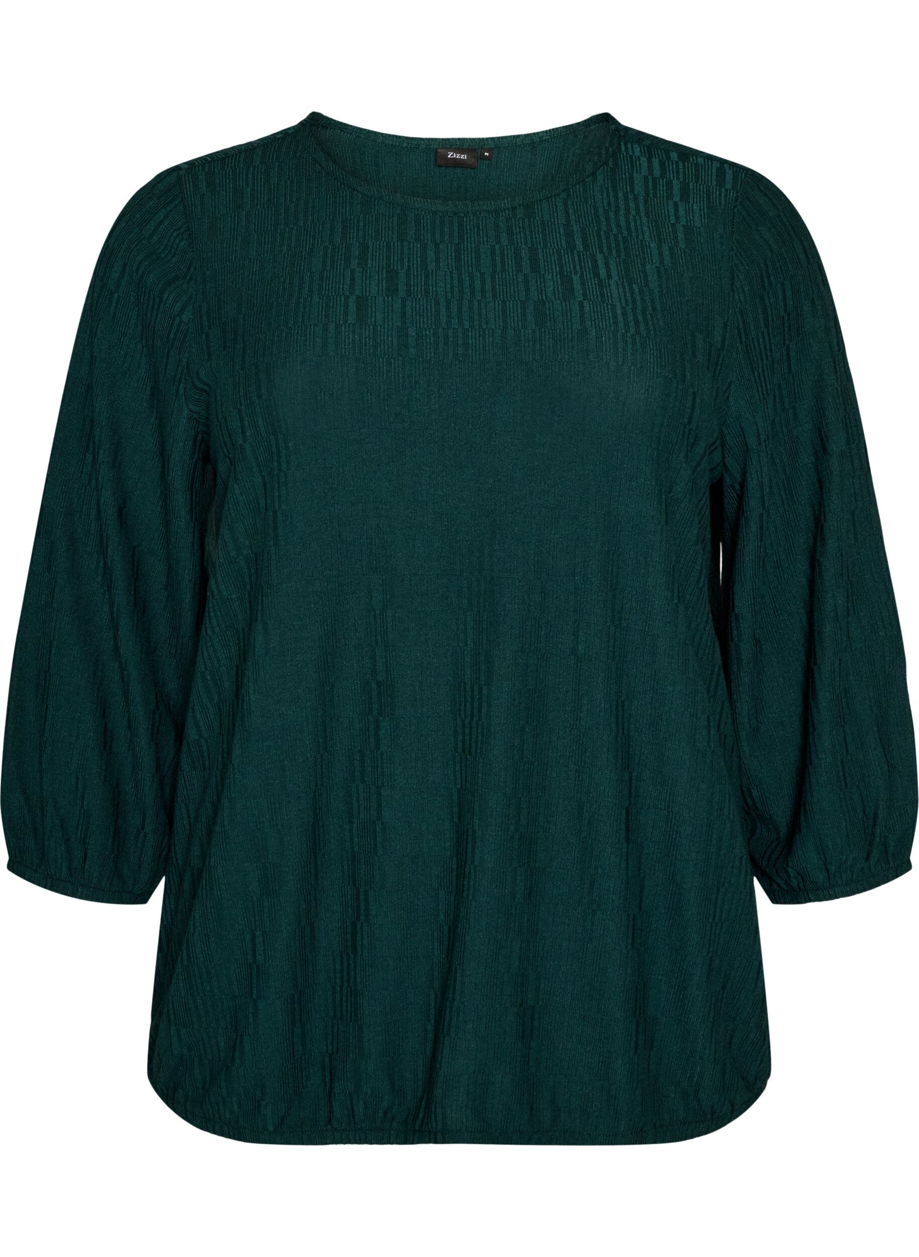 ZizziBlouse met textuur en 3/4 mouwen, Groen, Packshot image number 0