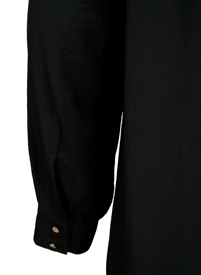 Korte jurk met kraag met ruches, Black, Packshot image number 3