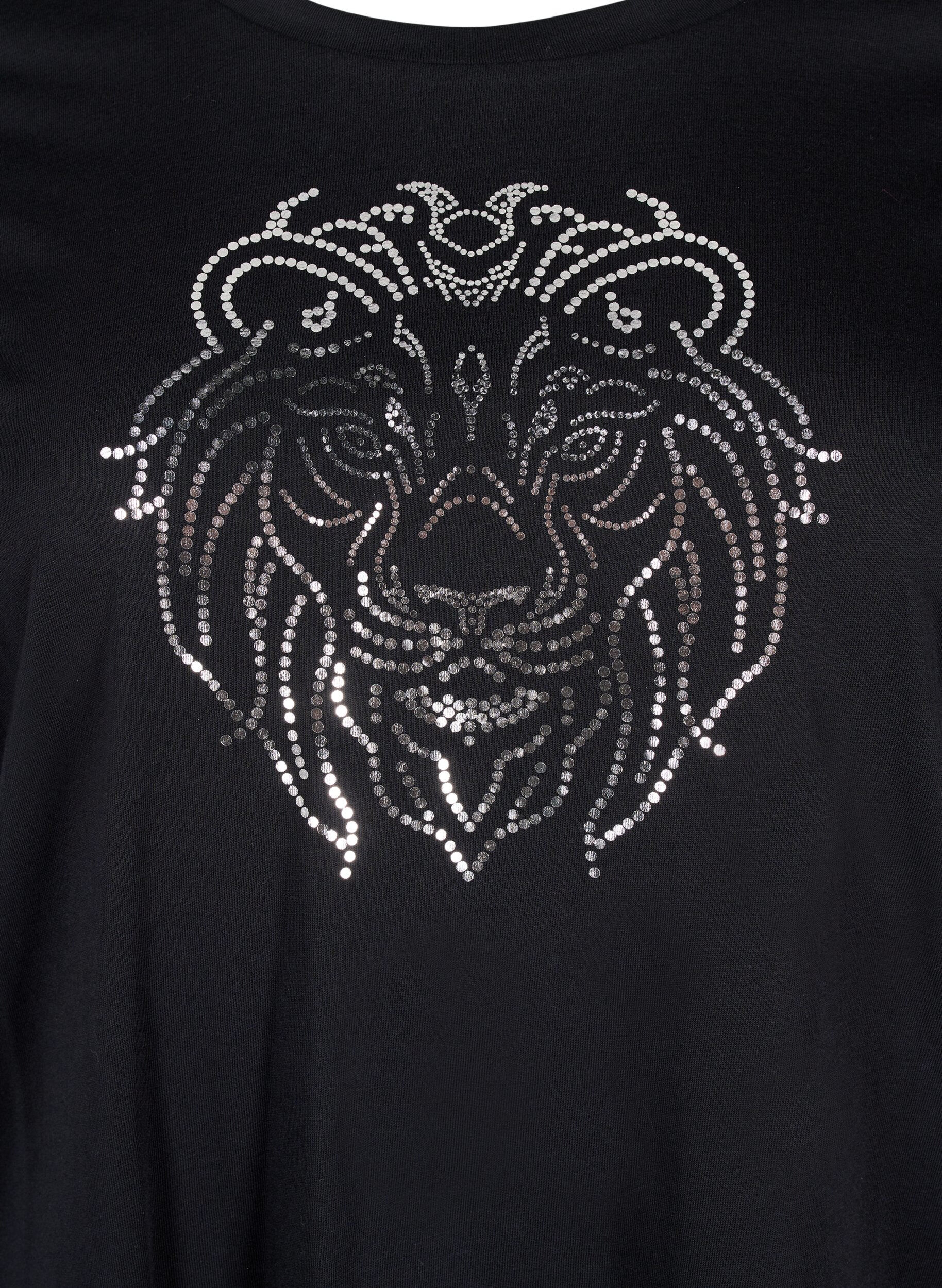 Zizzi Katoenen T-shirt met opdruk, Black w. Silverlion, Packshot image number 2