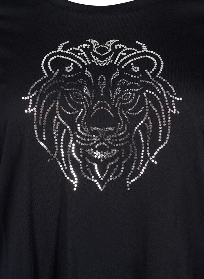 Katoenen T-shirt met opdruk, Black w. Silverlion, Packshot image number 2