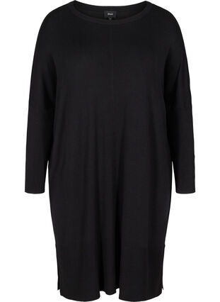 Oversized gebreide jurk van viscosemix, Black, Packshot image number 0
