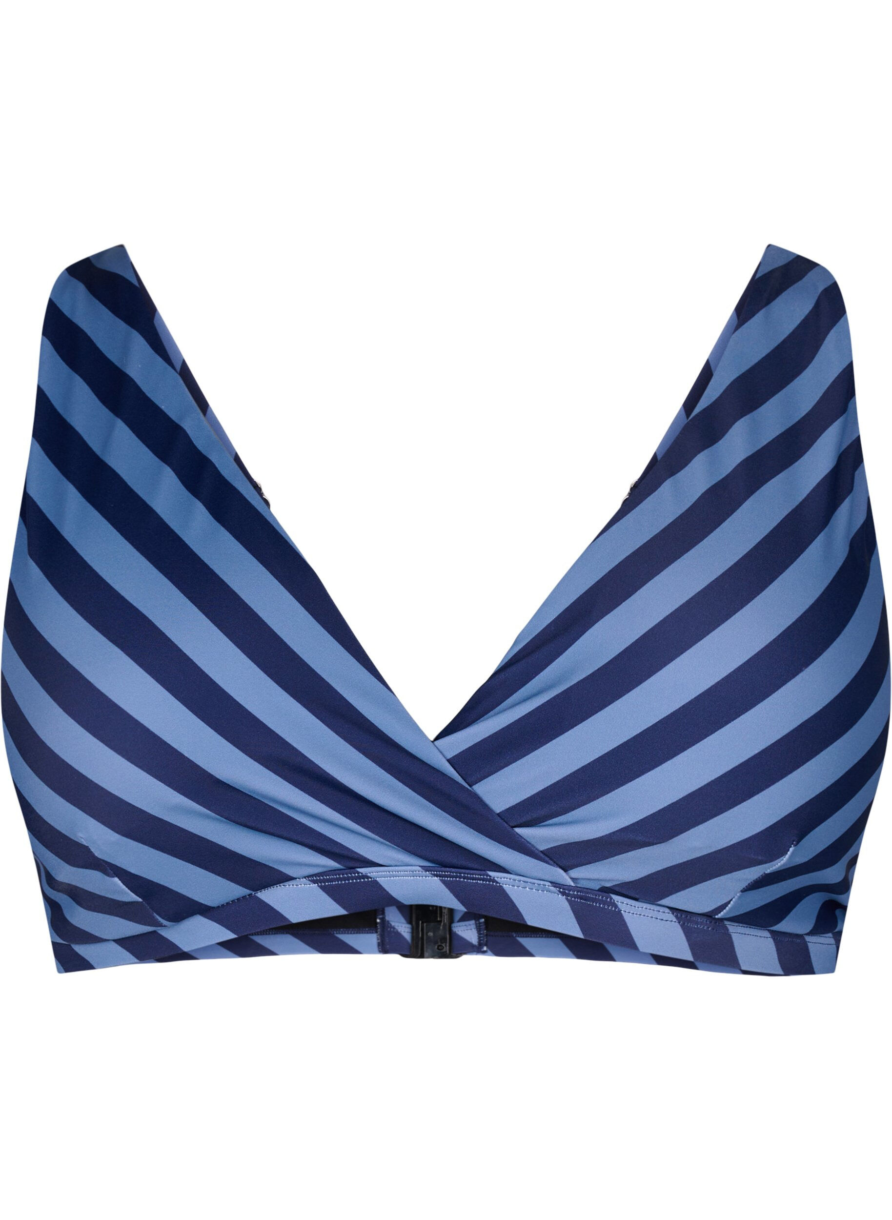 Zizzi Driehoekige bikinitop met strepen en een wikkel detail, Blauw, Packshot image number 0