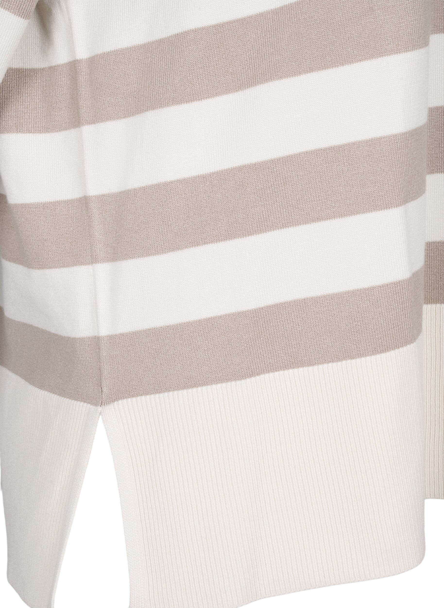 Zizzi Gestreepte pullover van viscose met 3/4 mouwen, Birch/Simply Taupe, Packshot image number 3