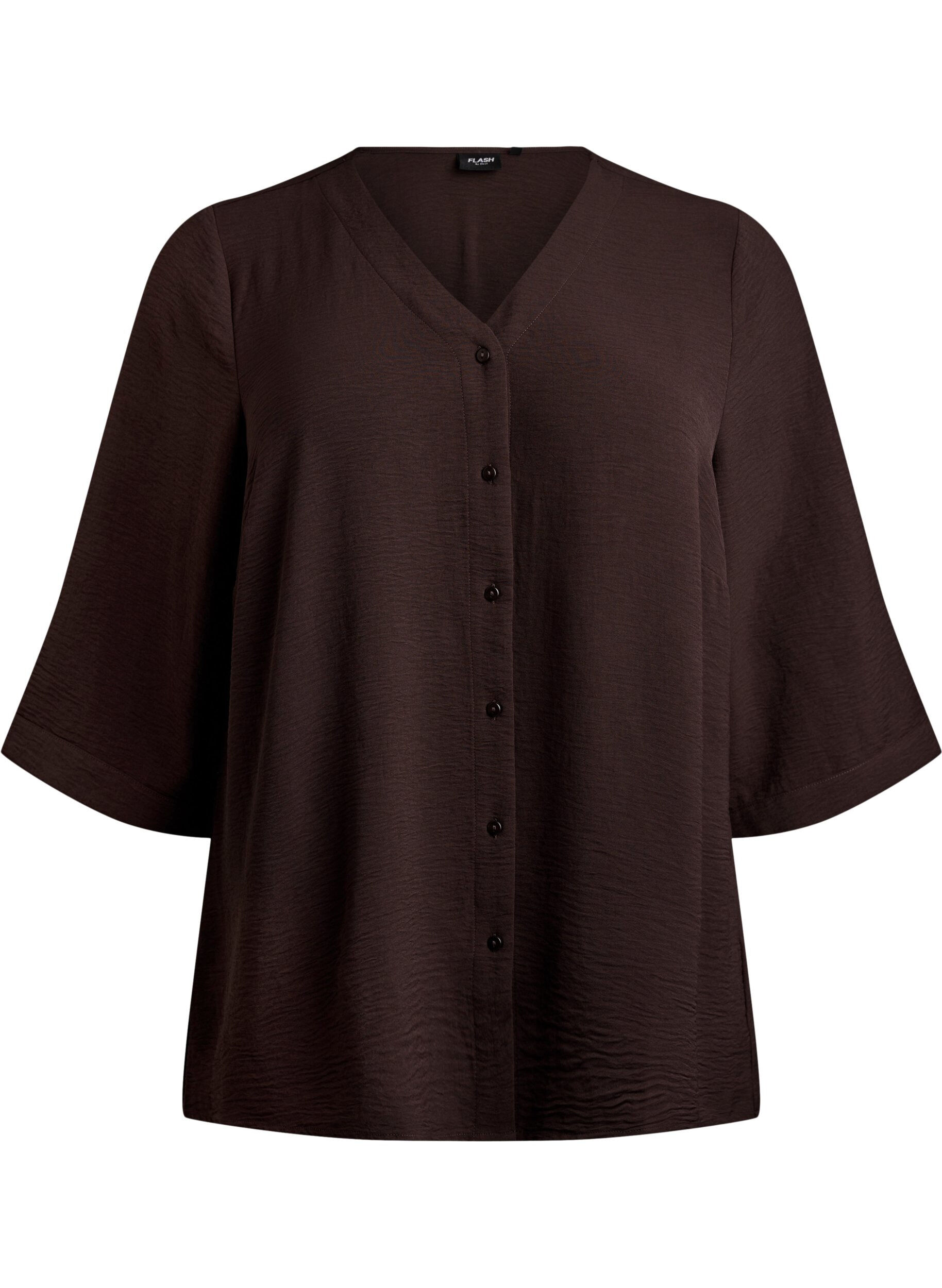 ZizziShirtblouse met V-hals en 3/4 mouwen, Bruin, Packshot image number 0