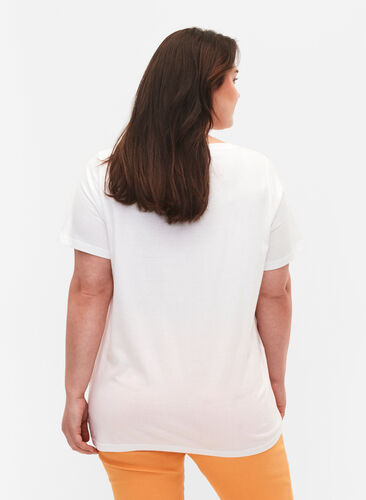 T-shirt in katoen met anglaise borduurwerk, Bright White, Model image number 1