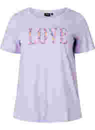 Katoenen t-shirt met ronde hals en opdruk, Lavender W. Love