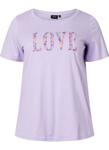 Katoenen t-shirt met ronde hals en opdruk, Lavender W. Love, Packshot image number 0