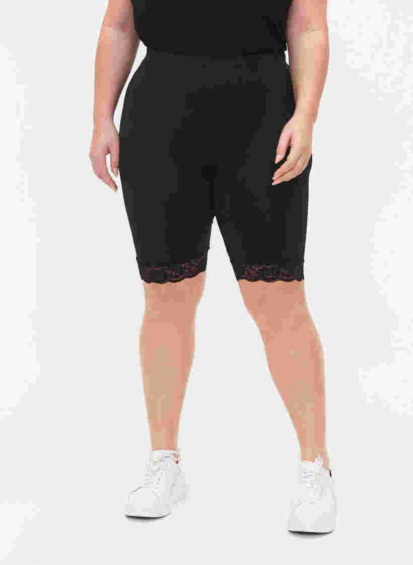 2-pack biker shorts met kanten randje, Black / Black, Model image number 2