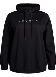 Sweater met capuchon en print, Zwart