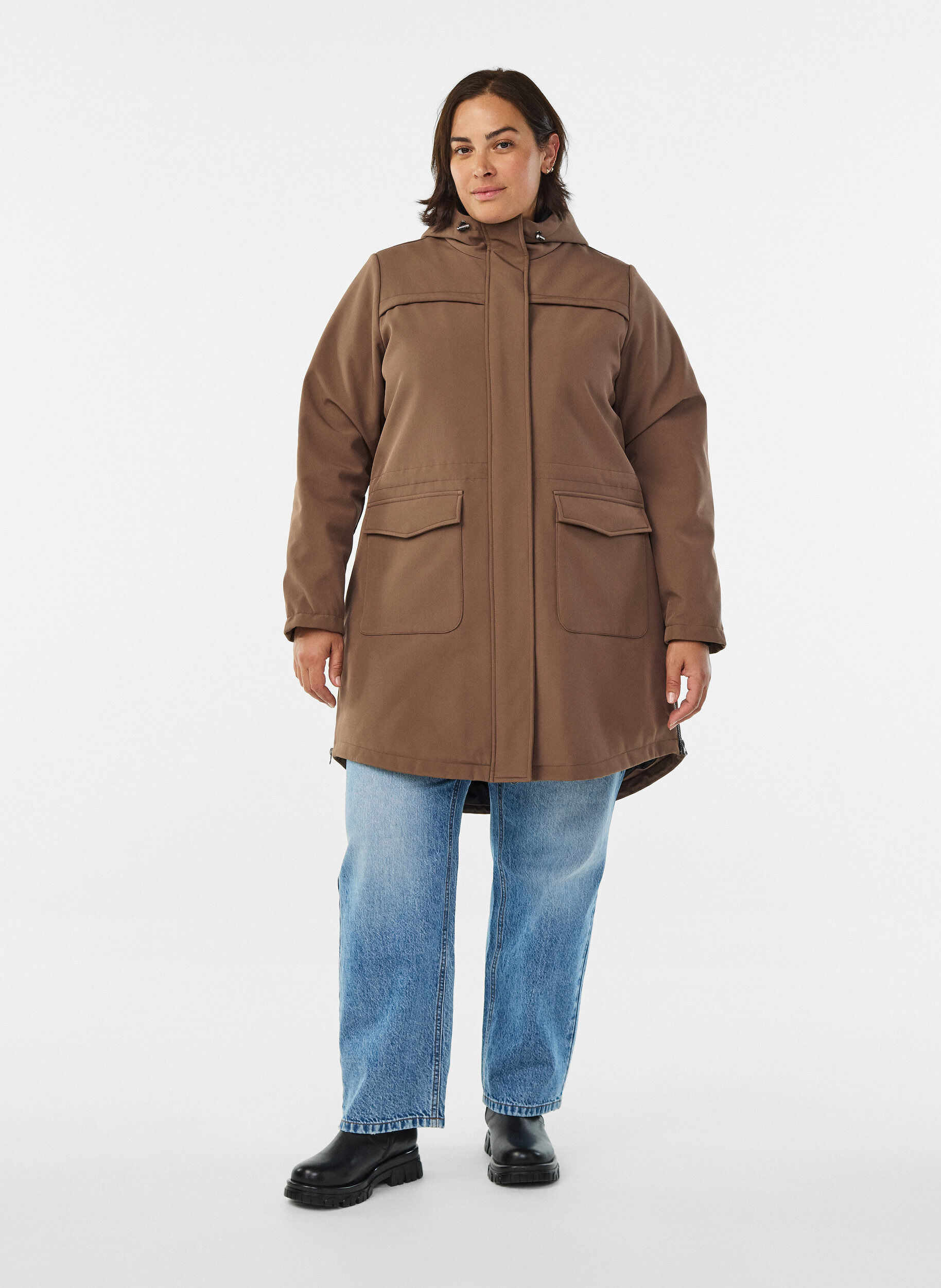 Zizzi Waterafstotende softshell-jas met gewatteerde voering, Bruin, Model image number 1