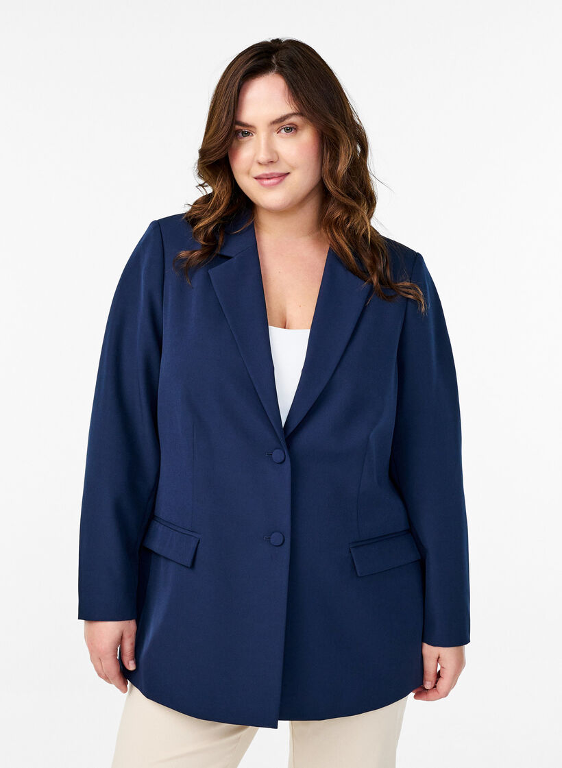 Klassieke blazer met knoopsluiting, Blauw, Model image number 0