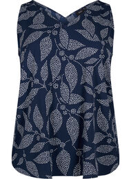 Bedrukte top met v-hals, Navy B. w. Dot Leaf