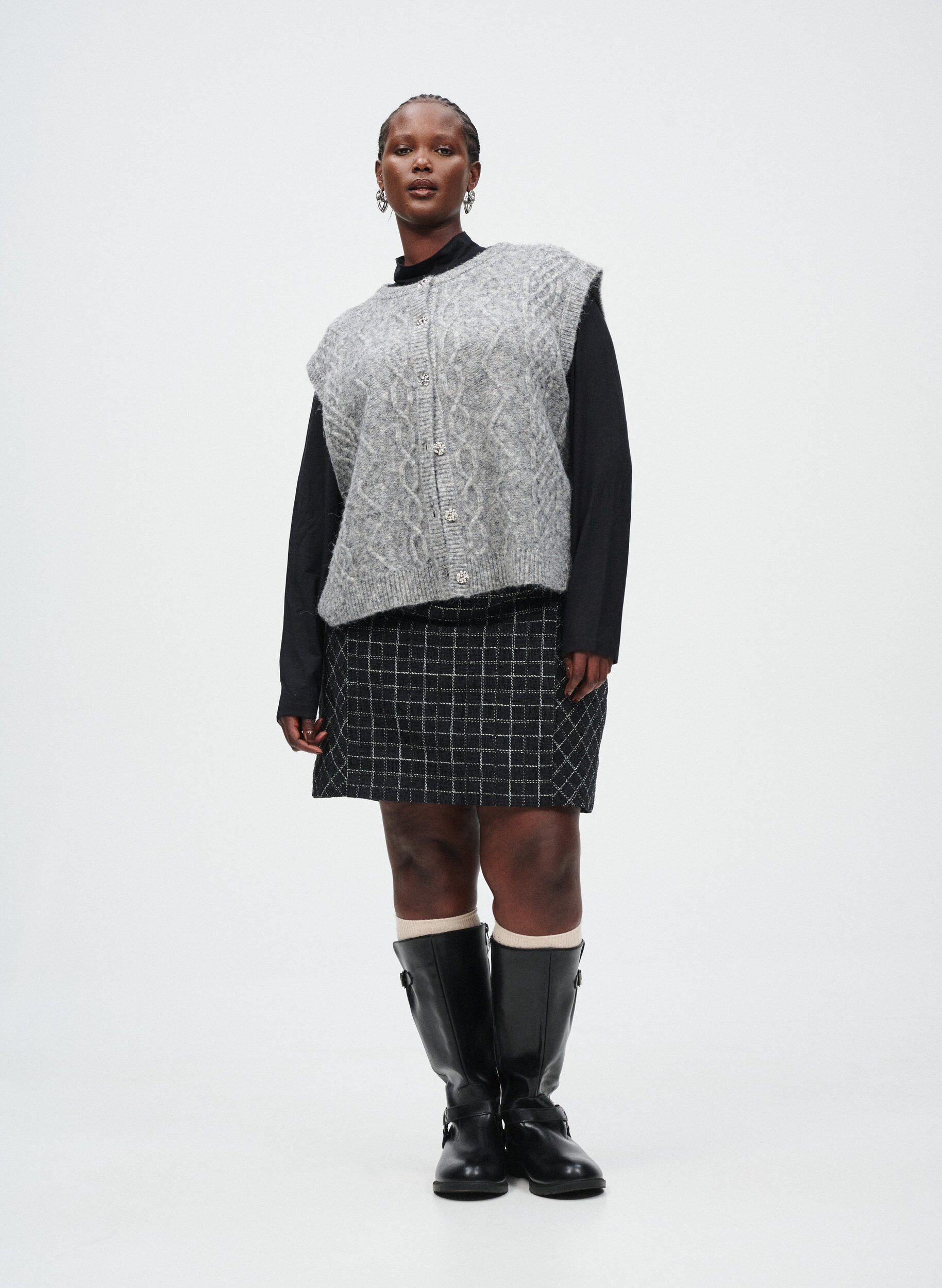 Zizzi Blouse met lange mouwen en hoge hals, Zwart, Image image number 0