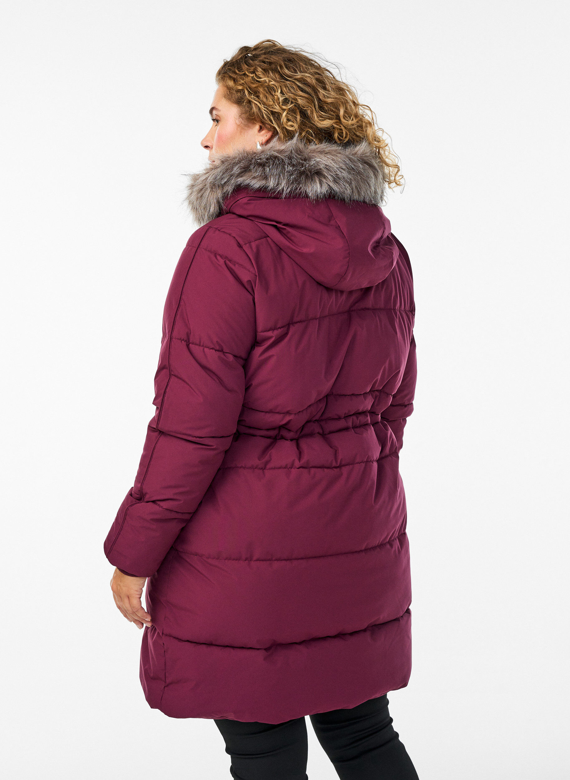 Zizzi Waterafstotende parka met imitatiebontkraag, Donker Bordeaux, Model image number 2