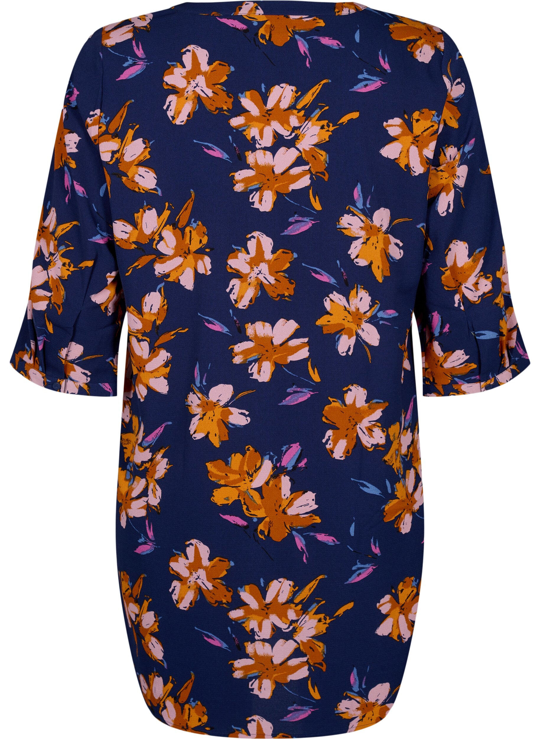 Zizzi Gebloemde tuniek met 3/4 mouwen, Peacoat Flower AOP, Packshot image number 1