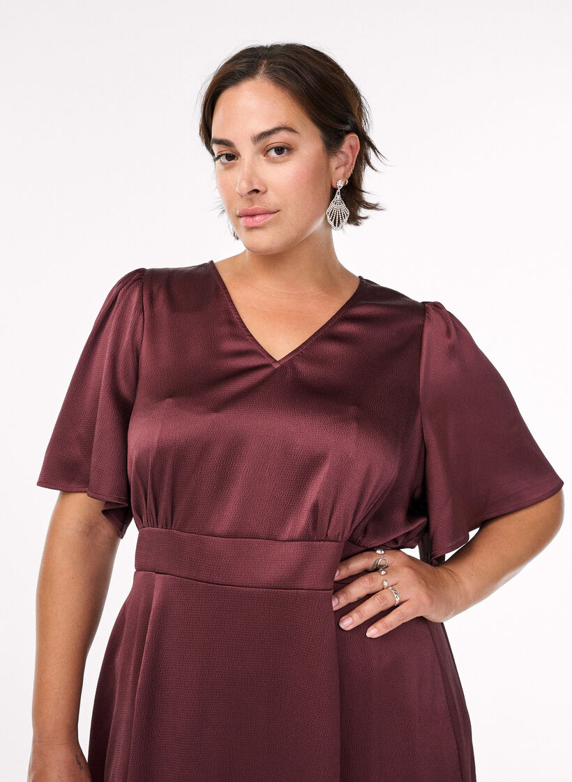 Empire feestjurk in midi lengte, Donker Bordeaux, Model image number 2