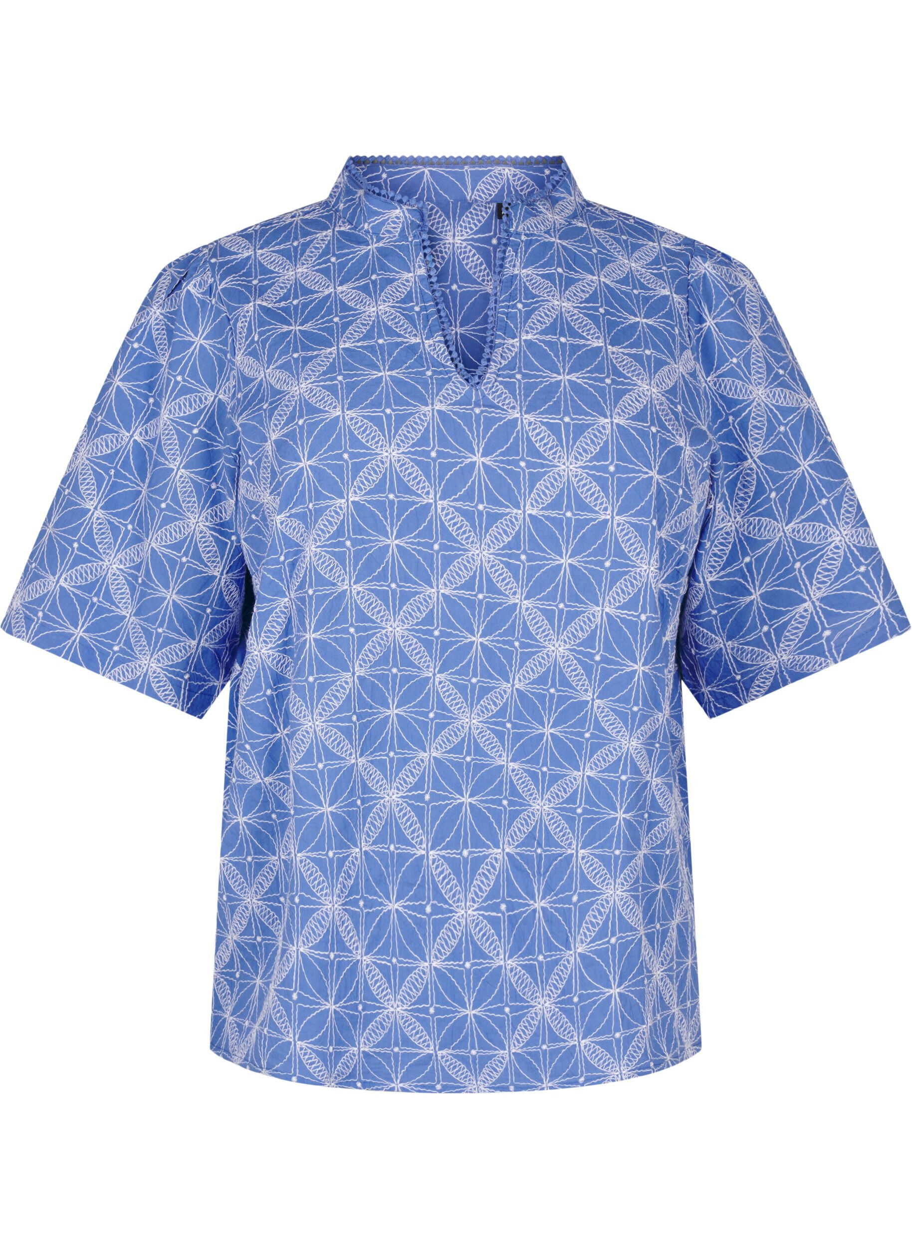 Zizzi Blouse met korte mouwen en geborduurd patroon, Blauw, Packshot image number 0
