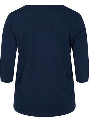 Effen katoenen t-shirt met 3/4 mouwen, Navy Blazer, Packshot image number 1