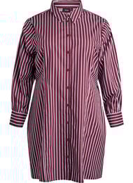 Gestreepte overhemdjurk met een elastische taille, Donker Bordeaux