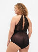 Halternek bodystocking met kant en touwtjes, Black, Model image number 1