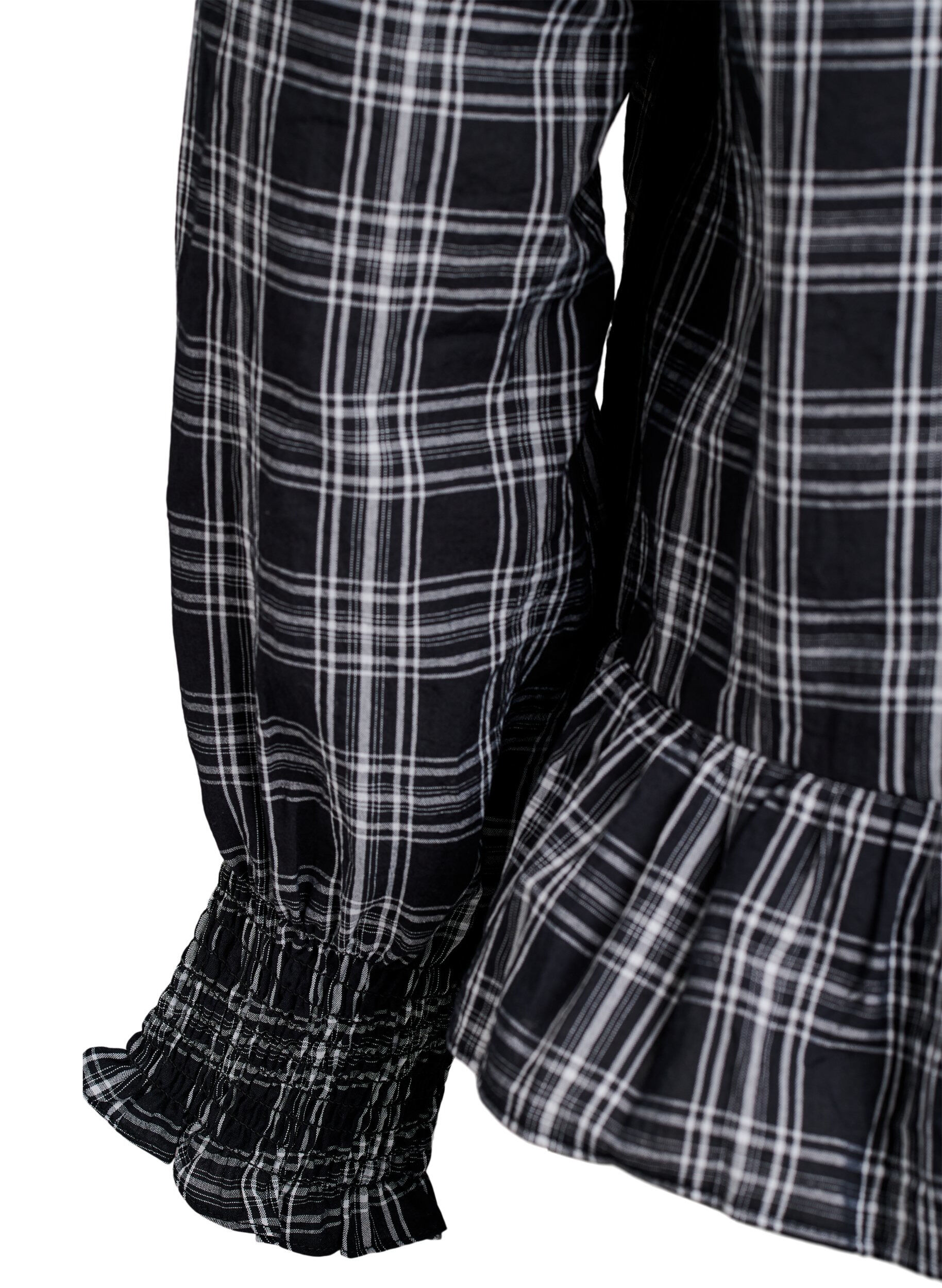 Zizzi Blouse met ruitjes en ruchesdetails, Zwart, Packshot image number 3