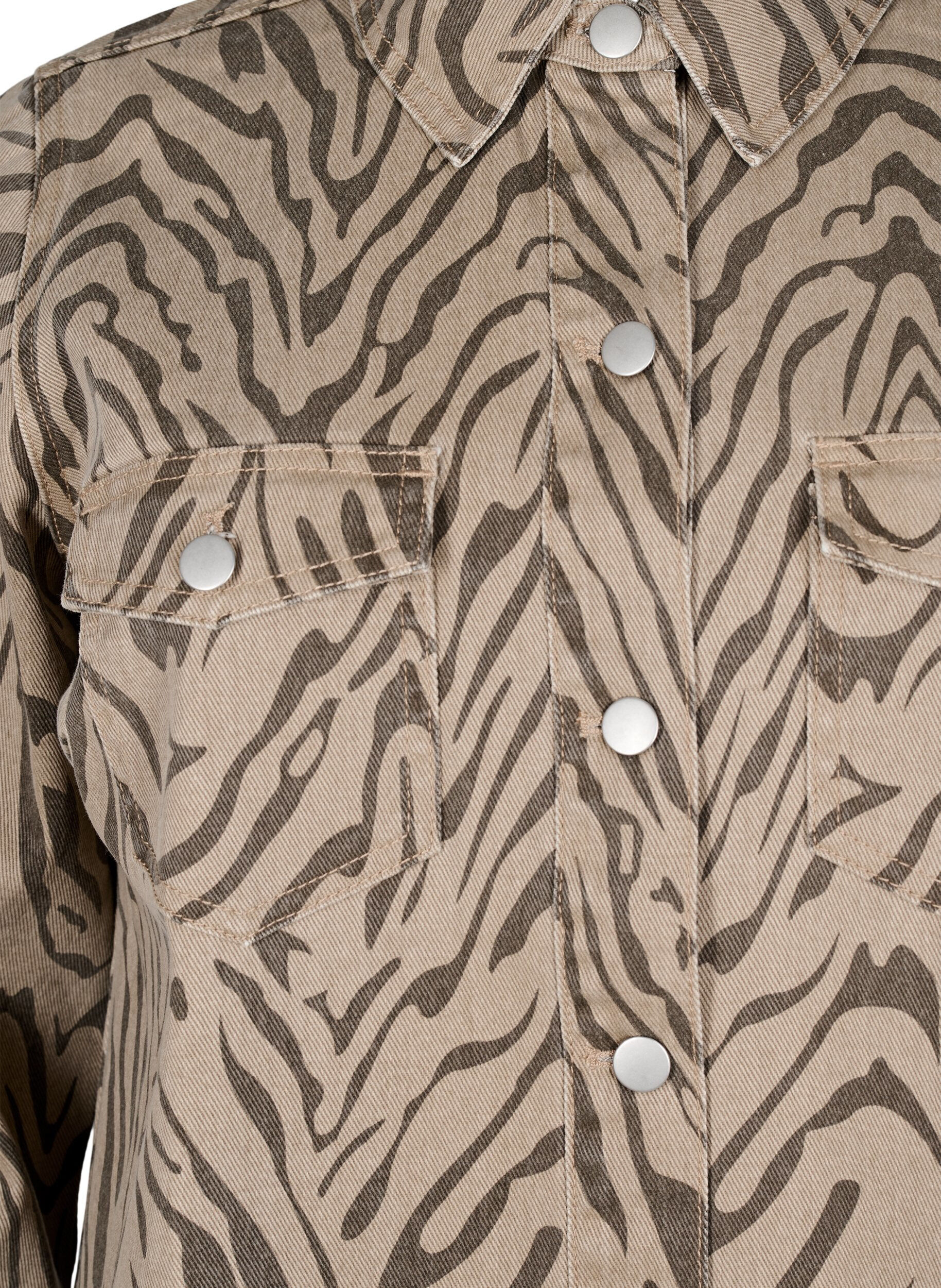 Zizzi Denimjurk met lange mouwen en zebraprint, Bruin, Packshot image number 2