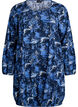 Korte katoenen jurk met een elastische zoom en lange mouwen, Blauw, Packshot image number 0