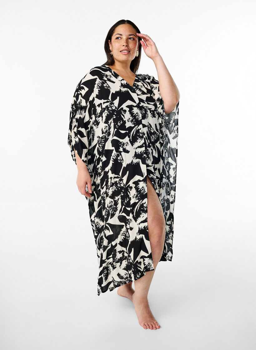 Kaftan strandjurk met knopen, Beige, Model image number 0