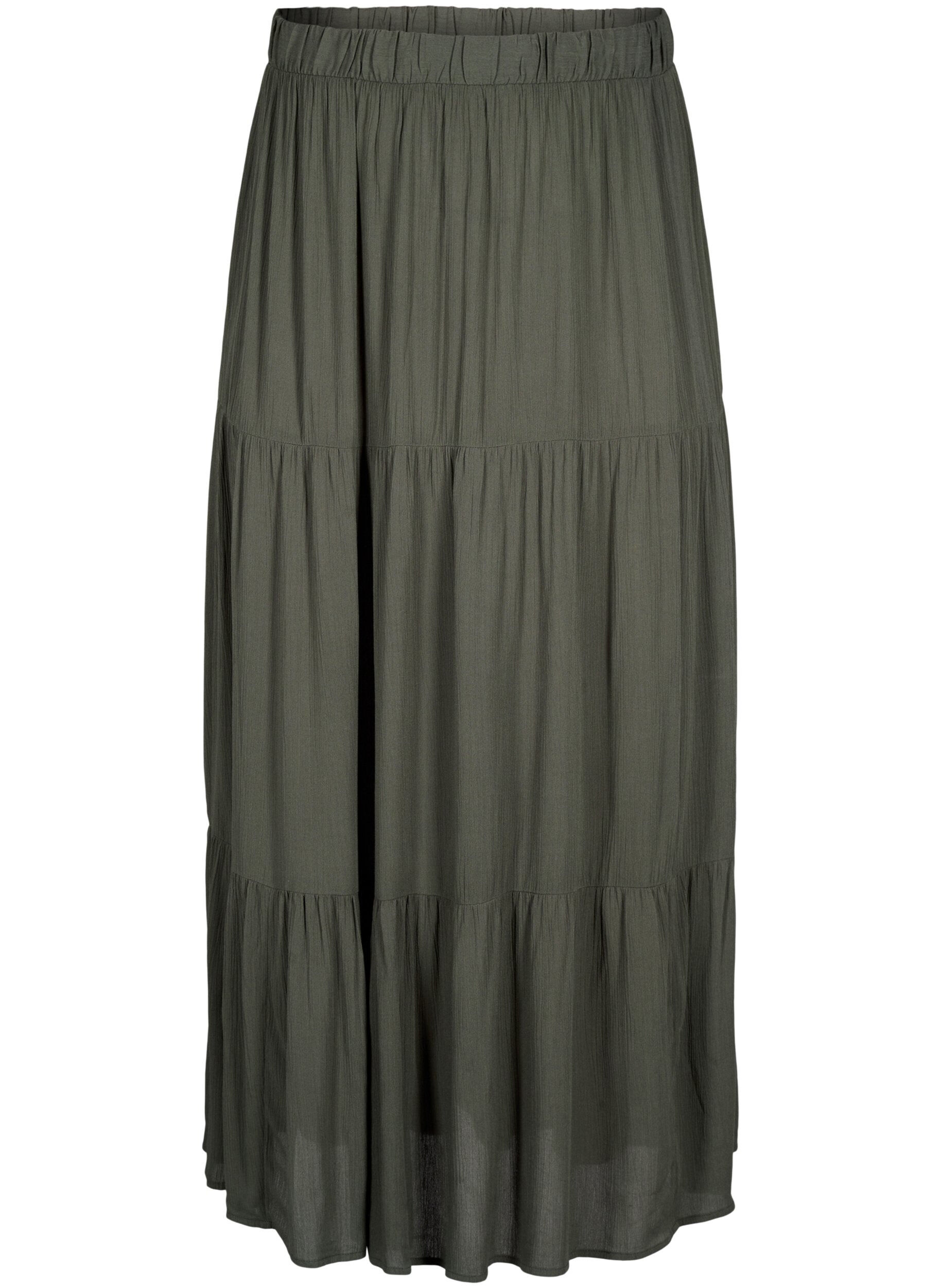 ZizziLange rok met elastiek in de taille, Groen, Packshot image number 0