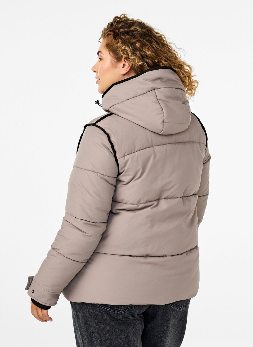 Korte puffer jas met contrastdetails, Beige, Model image number 2