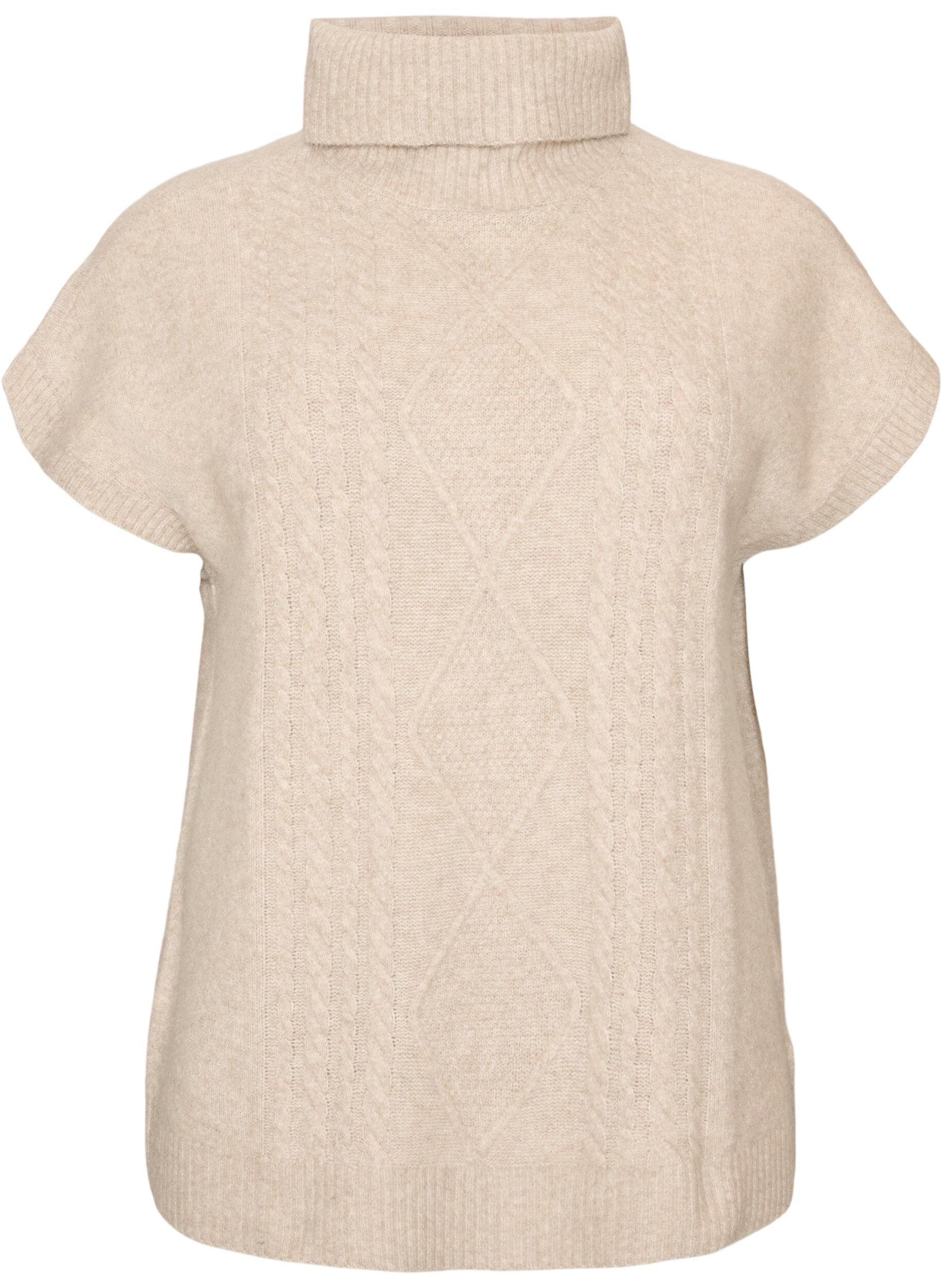 ZizziGebreid vest met col en kabelpatroon, Beige, Packshot image number 0
